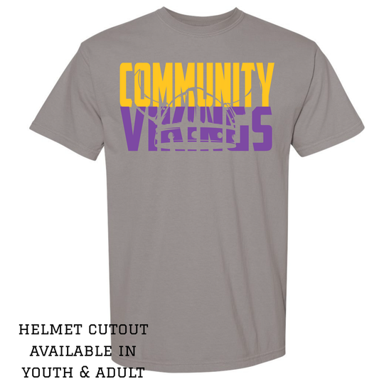 Helmet Cutout Comfort Color TShirt- Community Vikings Grey - Youth & Adult