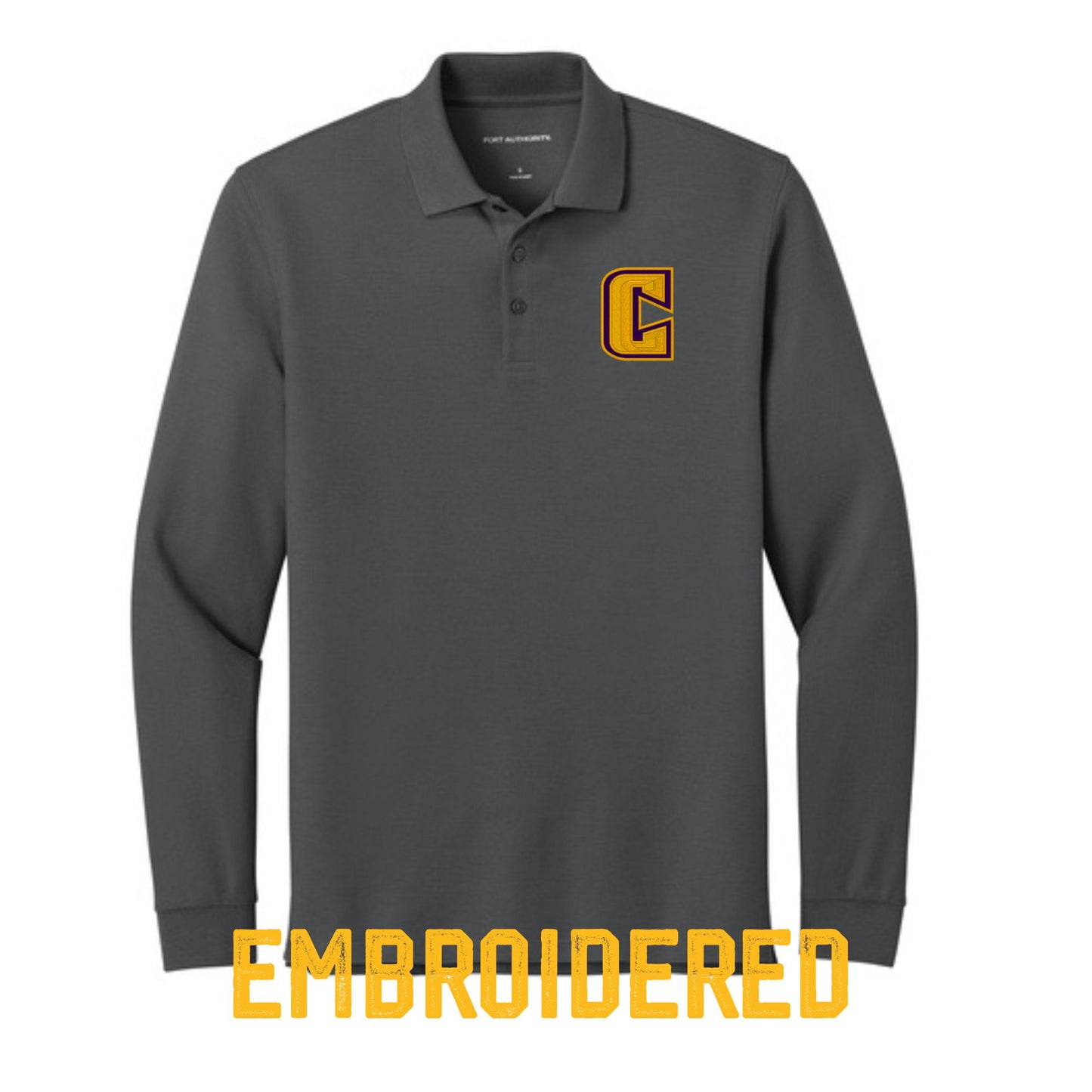 Men’s Long Sleeve Pique Polo – Embroidered "Community C" Logo