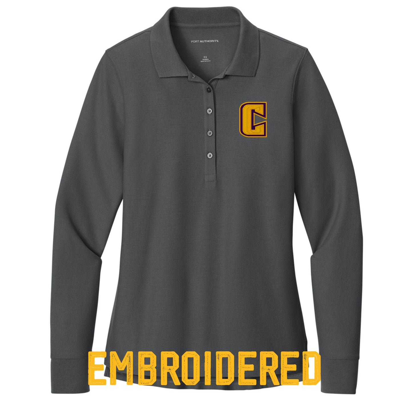 Women’s Long Sleeve Pique Polo – Embroidered "Community C" Logo