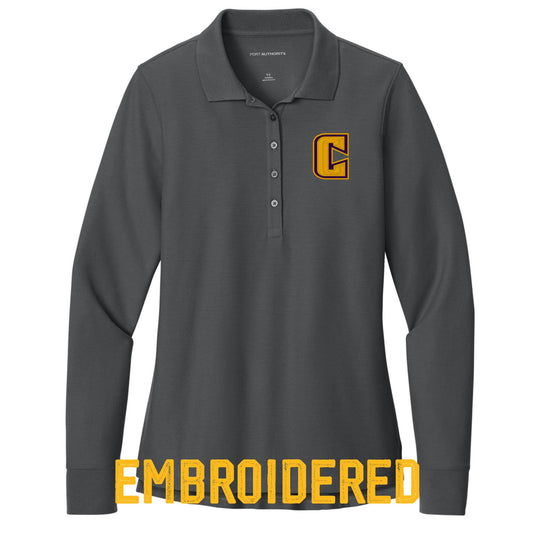 Women’s Long Sleeve Pique Polo – Embroidered "Community C" Logo