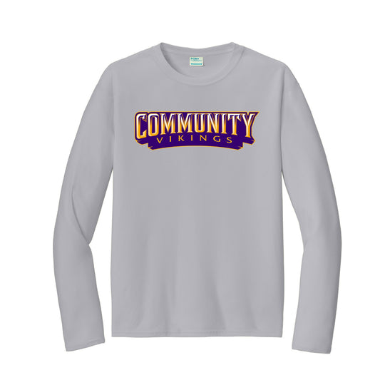 Community Vikings Word Logo Long Sleeve Performance Tee - Youth & Adult